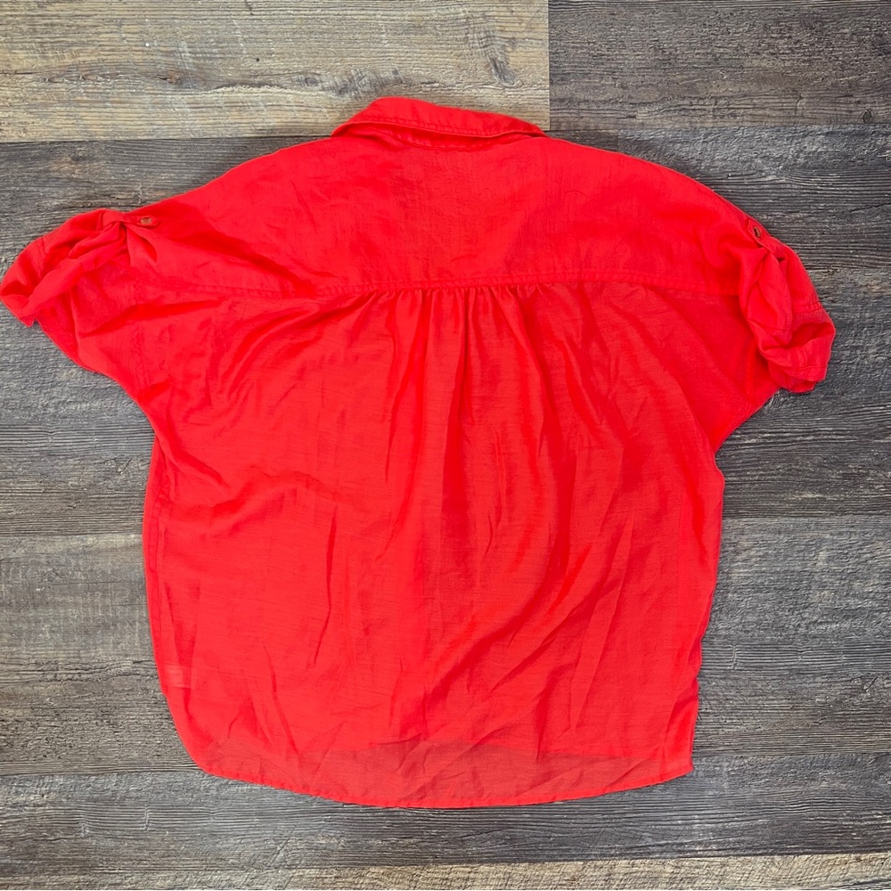 Express Coral Colored Button Down Blouse Top Shir… - image 4